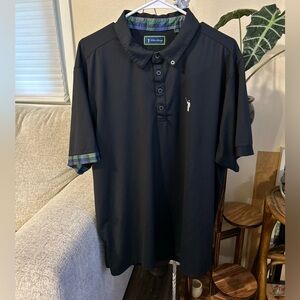 William Murray Polo Shirt Mens XL Performance Stretch Plaid Trim Golf Black